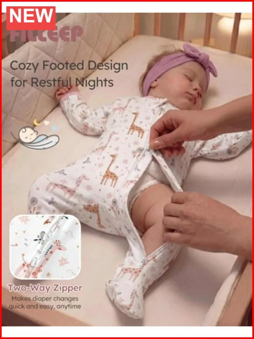 Organic Cotton Baby Sleepers 2-Way Zipper Footed Pajamas Newborn 0-9 Months